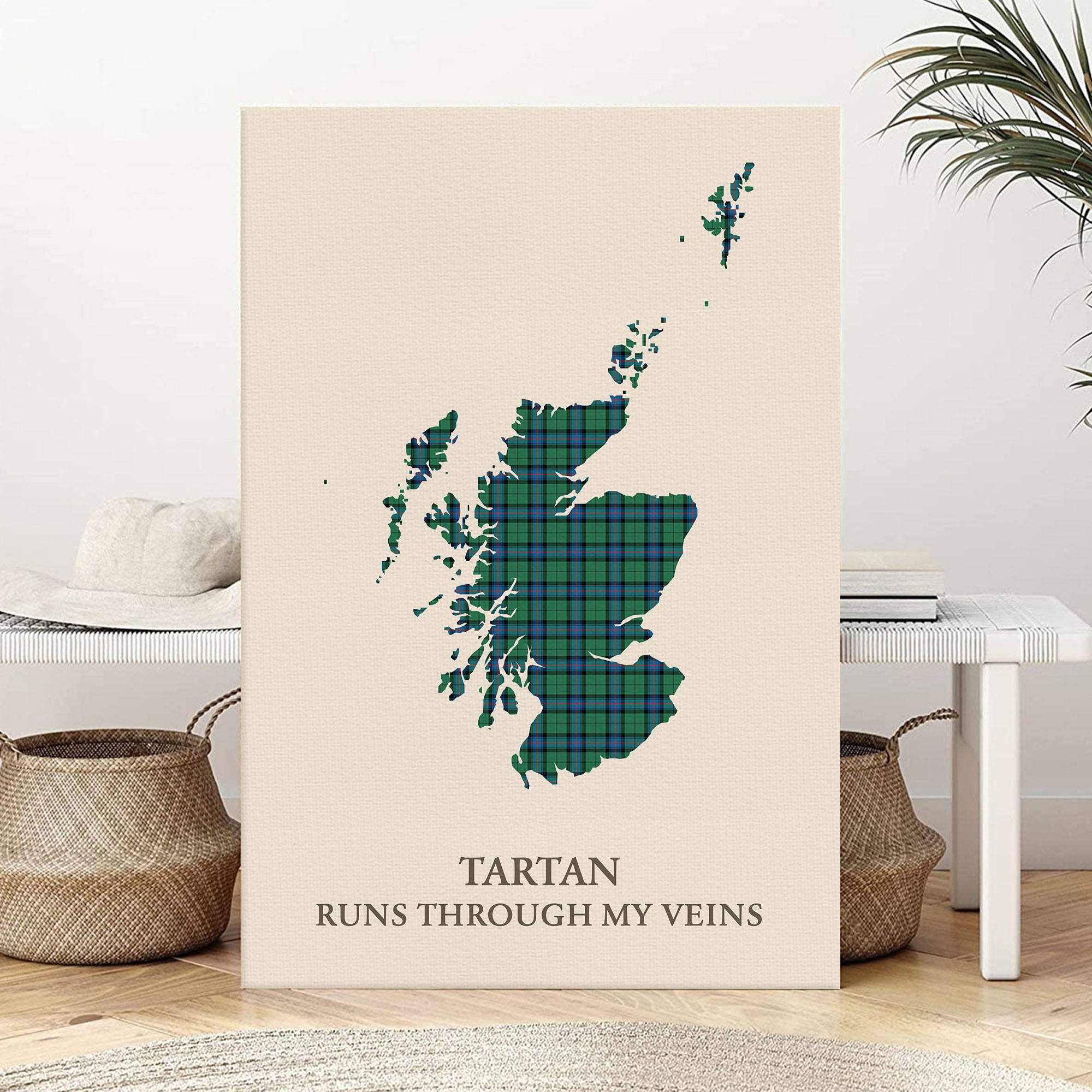 Clan Armstrong Ancient Tartan Scotland Map Canvas “Tartan Runs Through My Veins” Wall Art YS70