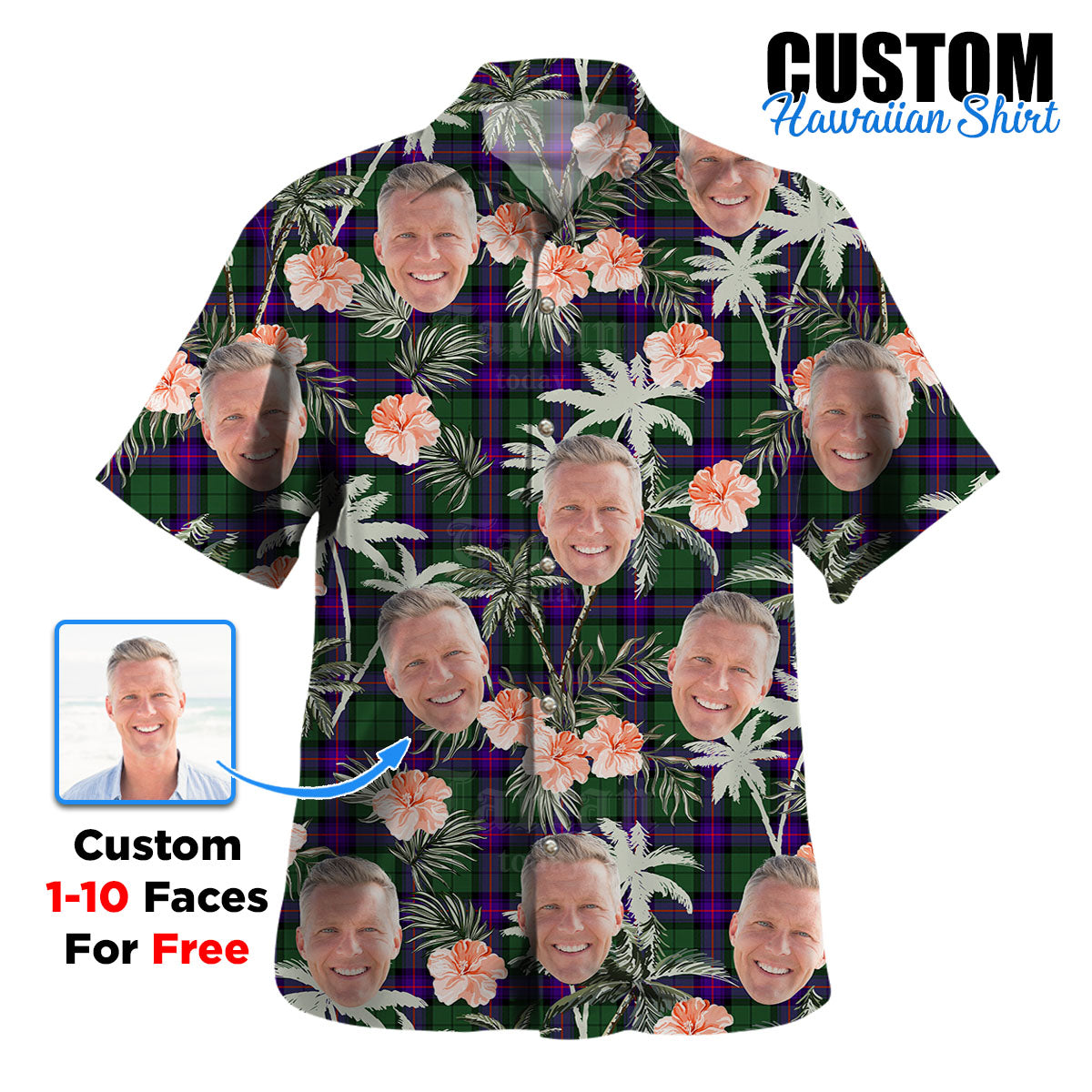 Clan Armstrong Modern Tartan Custom Face Hawaiian Shirt – Unisex Gift for Family Members, Summer Party OM96 Armstrong Modern Tartan Tartan Hawaii Shirt