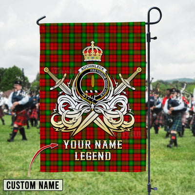Custom Name Clan Auchinleck Tartan Garden Flag with Clan Crest and the Golden Sword of Courageous Legacy BE42