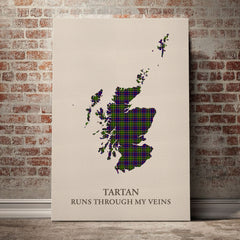 Ayrshire District Tartan Scotland Map Canvas – “Tartan Runs Through My Veins” Wall Art