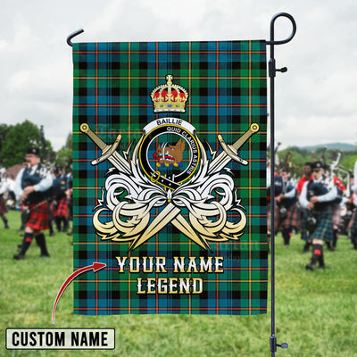 Custom Name Clan Baillie Ancient Tartan Garden Flag with Clan Crest and the Golden Sword of Courageous Legacy NJ21