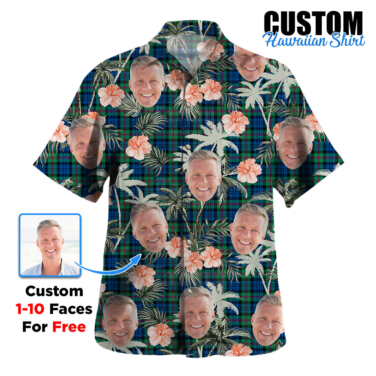 Clan Baird Ancient Tartan Custom Face Hawaiian Shirt – Unisex Gift for Family Members, Summer Party PQ34 Baird Ancient Tartan Tartan Hawaii Shirt