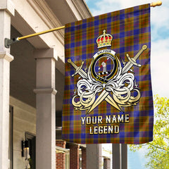 Custom Name Clan Balfour Modern Tartan Garden Flag with Clan Crest and the Golden Sword of Courageous Legacy WX24
