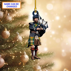 Ball Hunting Ancient Tartan Bagpipe Ornament with Custom Name