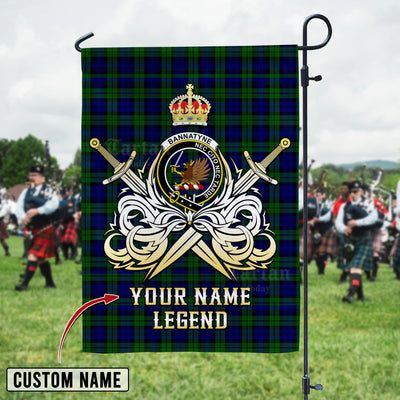 Custom Name Clan Bannatyne 2 Tartan Garden Flag with Clan Crest and the Golden Sword of Courageous Legacy DW88