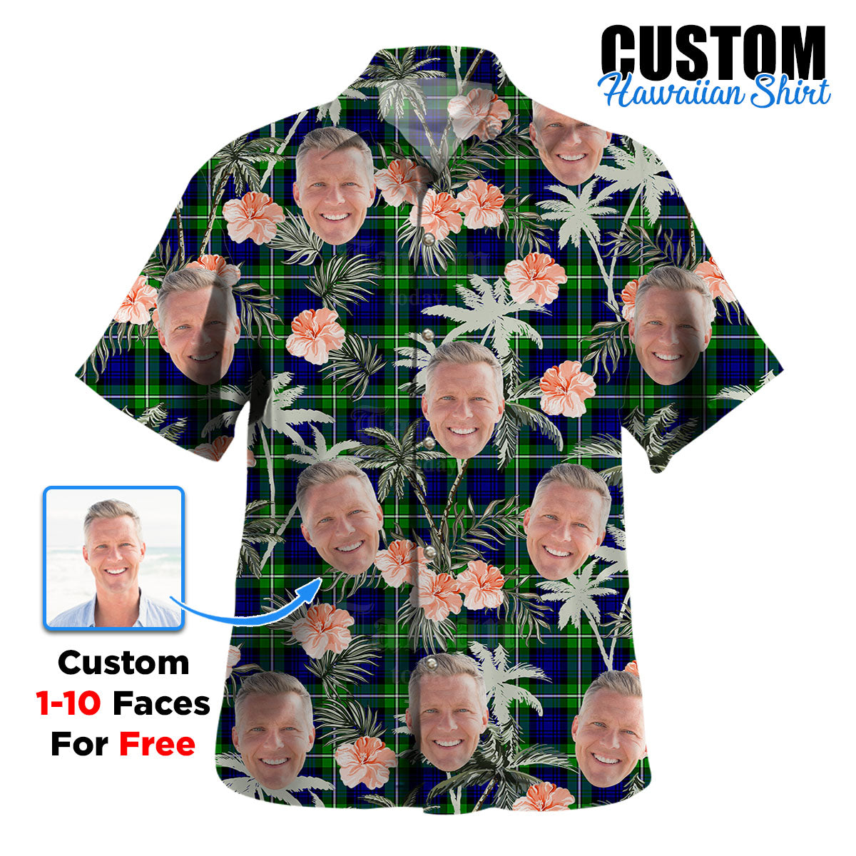 Clan Bannerman Tartan Custom Face Hawaiian Shirt – Unisex Gift for Family Members, Summer Party AQ98 Bannerman Tartan Tartan Hawaii Shirt