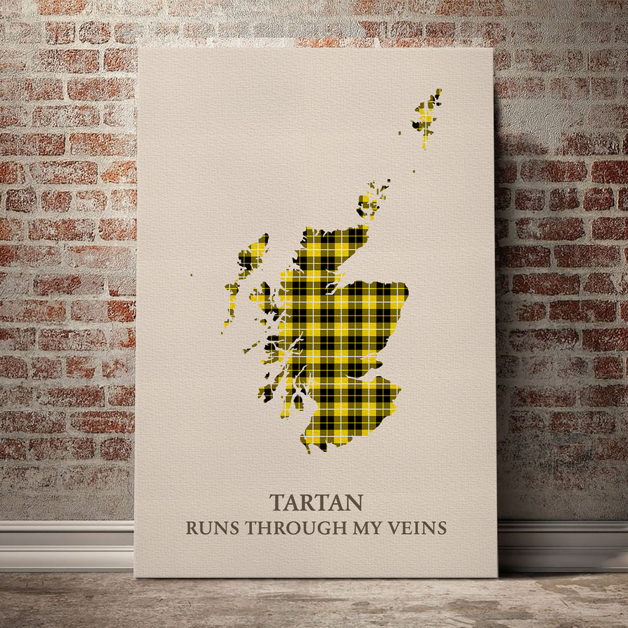 Barclay Dress Modern Tartan Scotland Map Canvas – “Tartan Runs Through My Veins” Wall Art