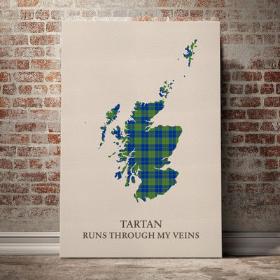 Clan Barclay Hunting Ancient Tartan Scotland Map Canvas “Tartan Runs Through My Veins” Wall Art NS33