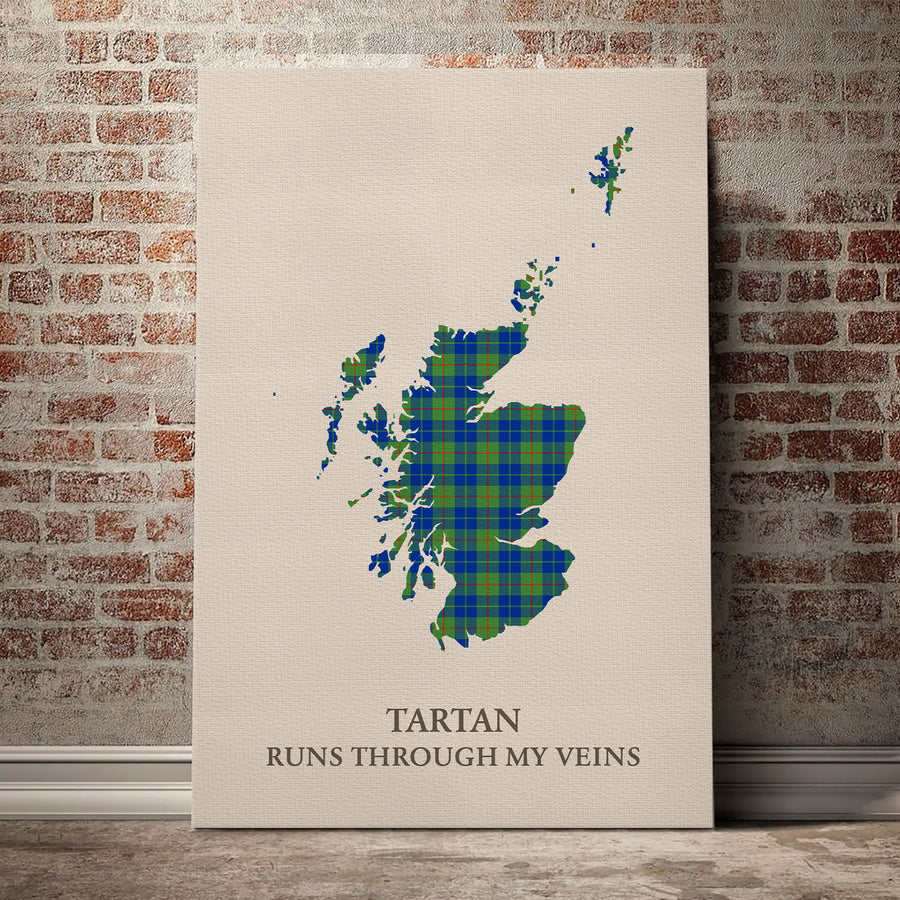 Barclay Hunting Ancient Tartan Scotland Map Canvas – “Tartan Runs Through My Veins” Wall Art