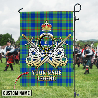 Custom Name Clan Barclay Hunting Ancient Tartan Garden Flag with Clan Crest and the Golden Sword of Courageous Legacy