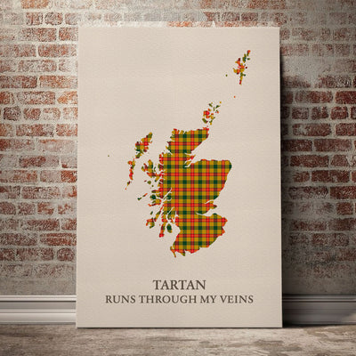 Clan Baxter Tartan Scotland Map Canvas “Tartan Runs Through My Veins” Wall Art MN98