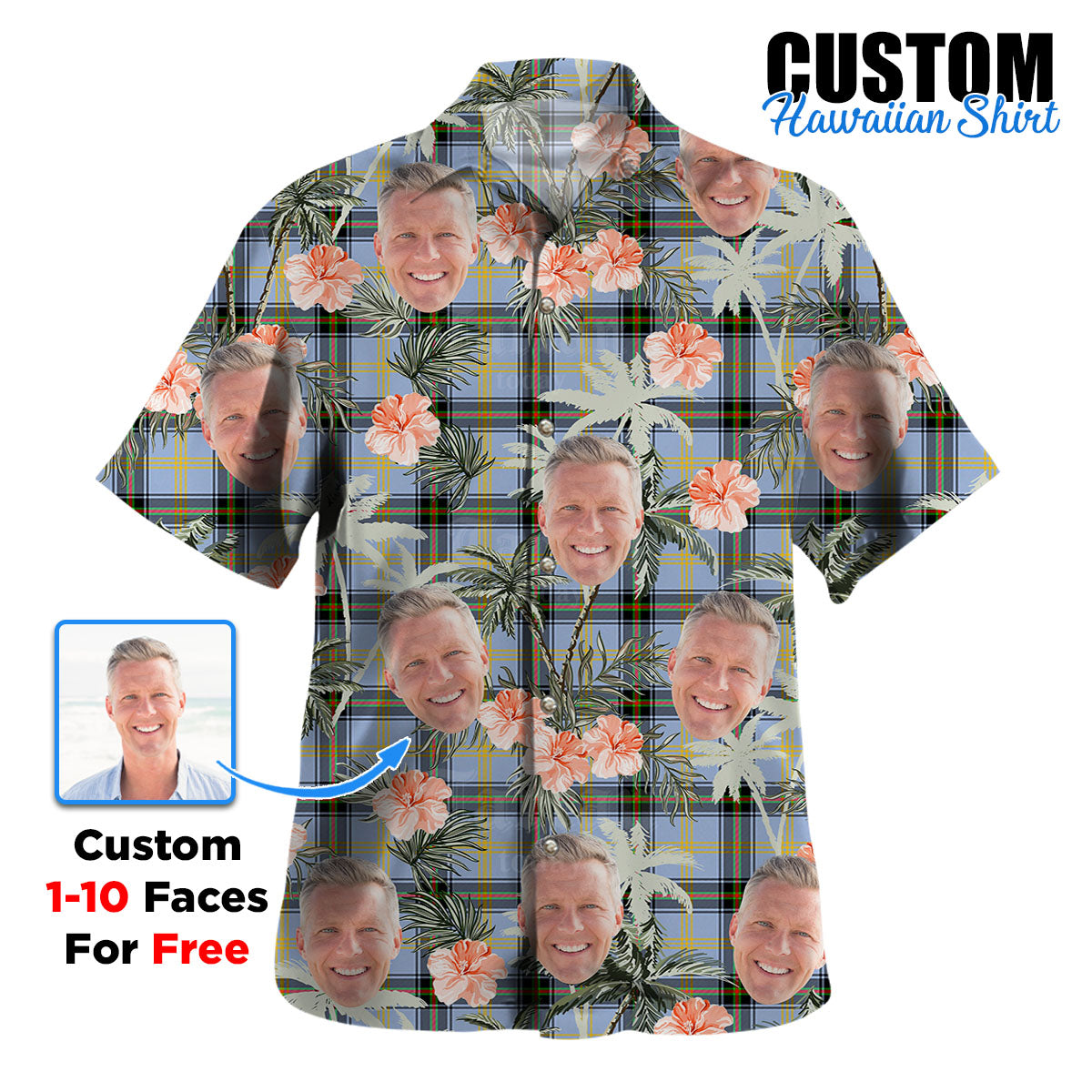Clan Bell of the Borders Tartan Custom Face Hawaiian Shirt – Unisex Gift for Family Members, Summer Party CF41 Bell of the Borders Tartan Tartan Hawaii Shirt