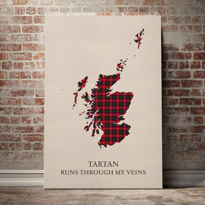 Clan Belshes Tartan Scotland Map Canvas “Tartan Runs Through My Veins” Wall Art XB50