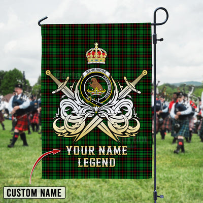 Custom Name Clan Beveridge Tartan Garden Flag with Clan Crest and the Golden Sword of Courageous Legacy NS81