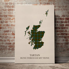 Bisset Tartan Scotland Map Canvas – “Tartan Runs Through My Veins” Wall Art