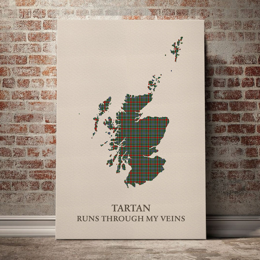 Bisset 2 Tartan Scotland Map Canvas – “Tartan Runs Through My Veins” Wall Art