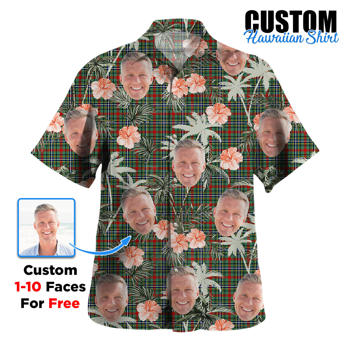 Clan Bisset 2 Tartan Custom Face Hawaiian Shirt – Unisex Gift for Family Members, Summer Party ZH57 Bisset 2 Tartan Tartan Hawaii Shirt