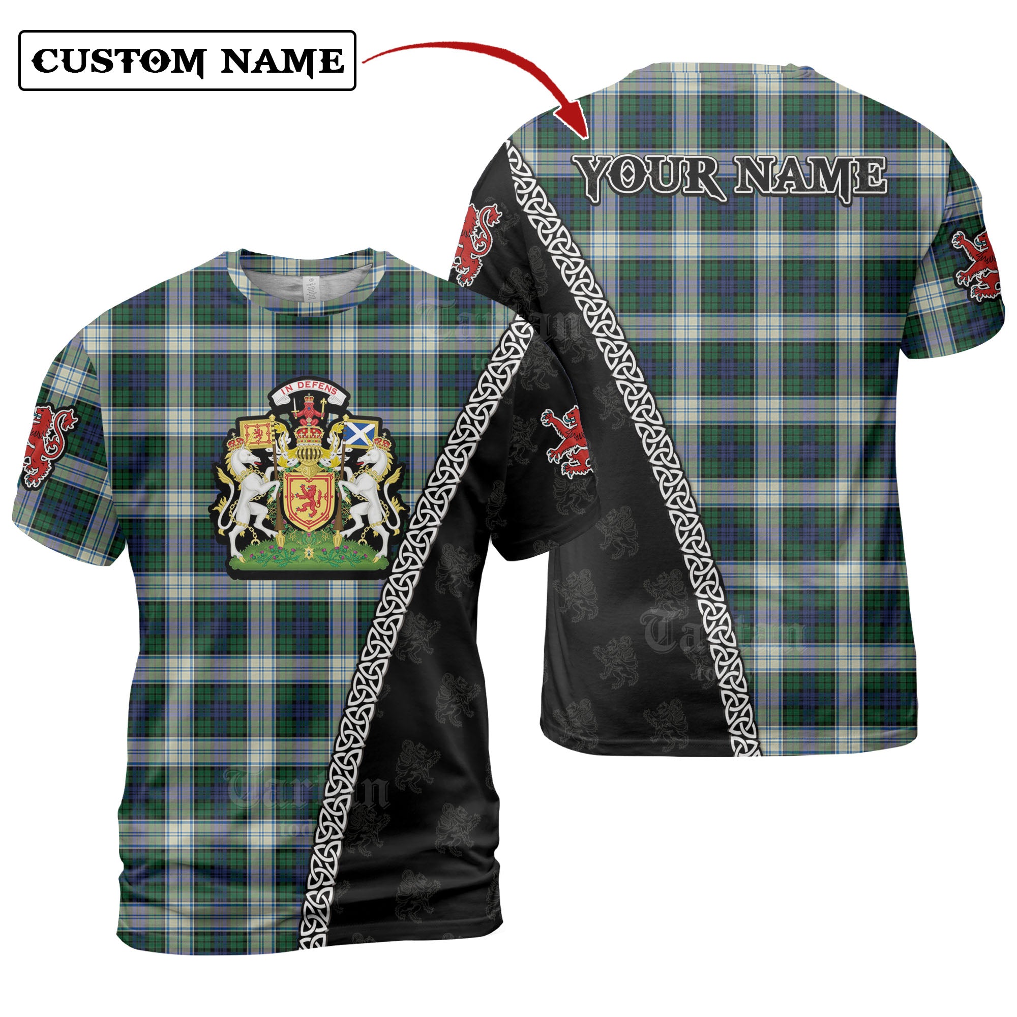 Blackwatch Dress Modern Tartan Shirt with Scotland Coat of Arms & Custom Name SA18