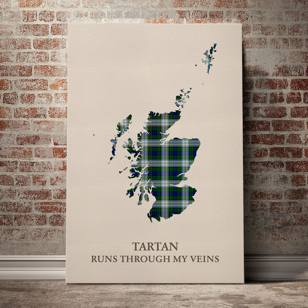 Blackwatch Dress Modern Tartan Scotland Map Canvas – “Tartan Runs Through My Veins” Wall Art