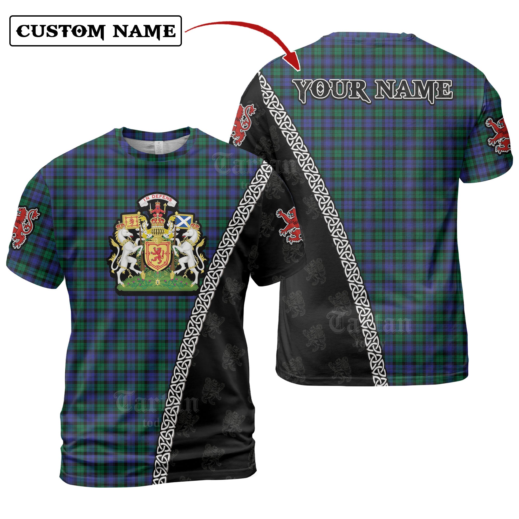 Blackwatch Modern Tartan Shirt with Scotland Coat of Arms & Custom Name CS91