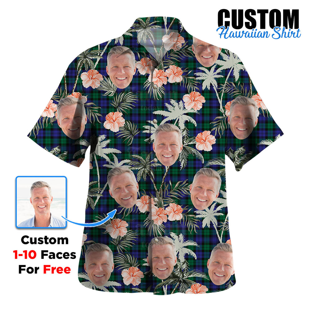 Clan Blackwatch Modern Tartan Custom Face Hawaiian Shirt – Unisex Gift for Family Members, Summer Party XM83 Blackwatch Modern Tartan Tartan Hawaii Shirt