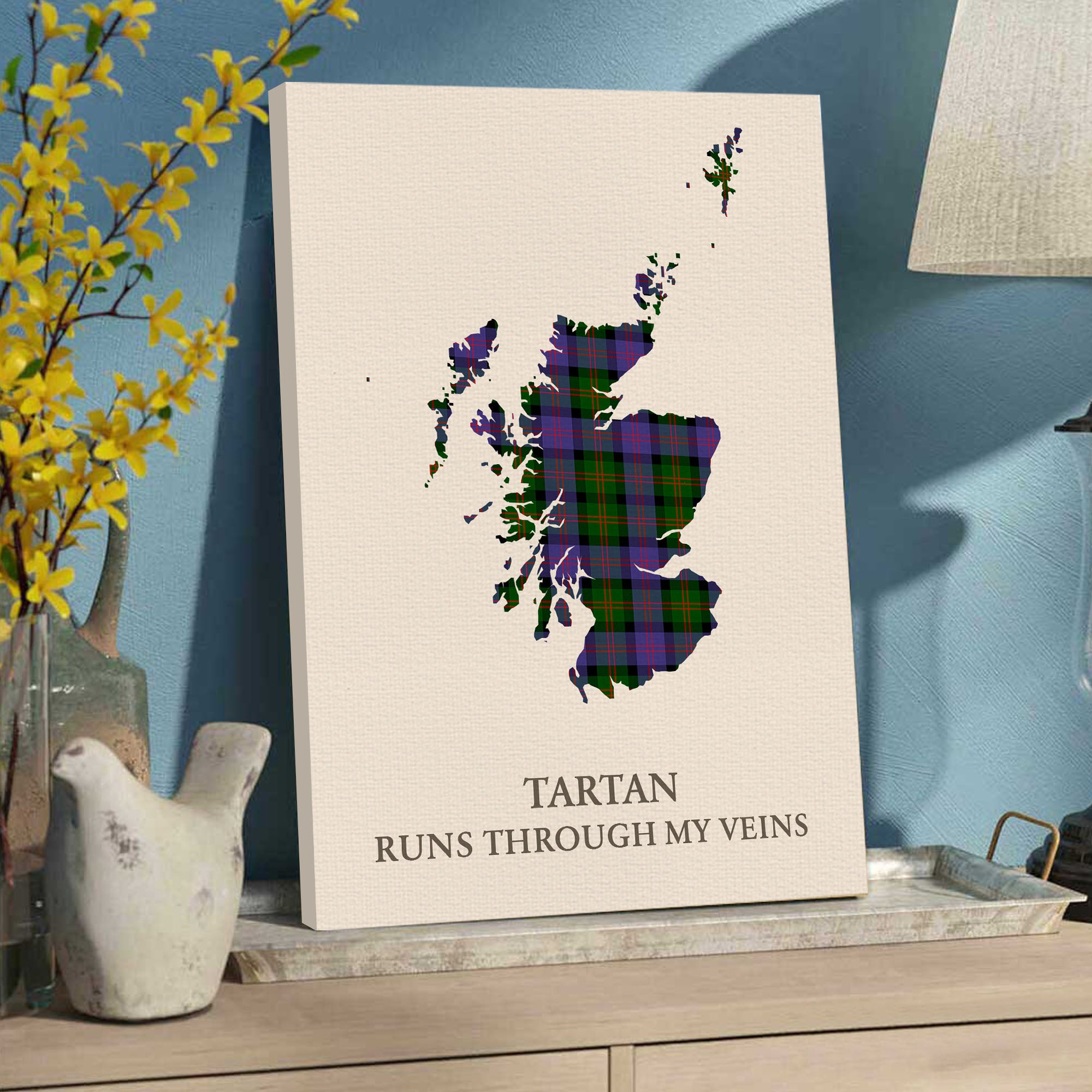 Clan Blair Modern Tartan Scotland Map Canvas “Tartan Runs Through My Veins” Wall Art SB72