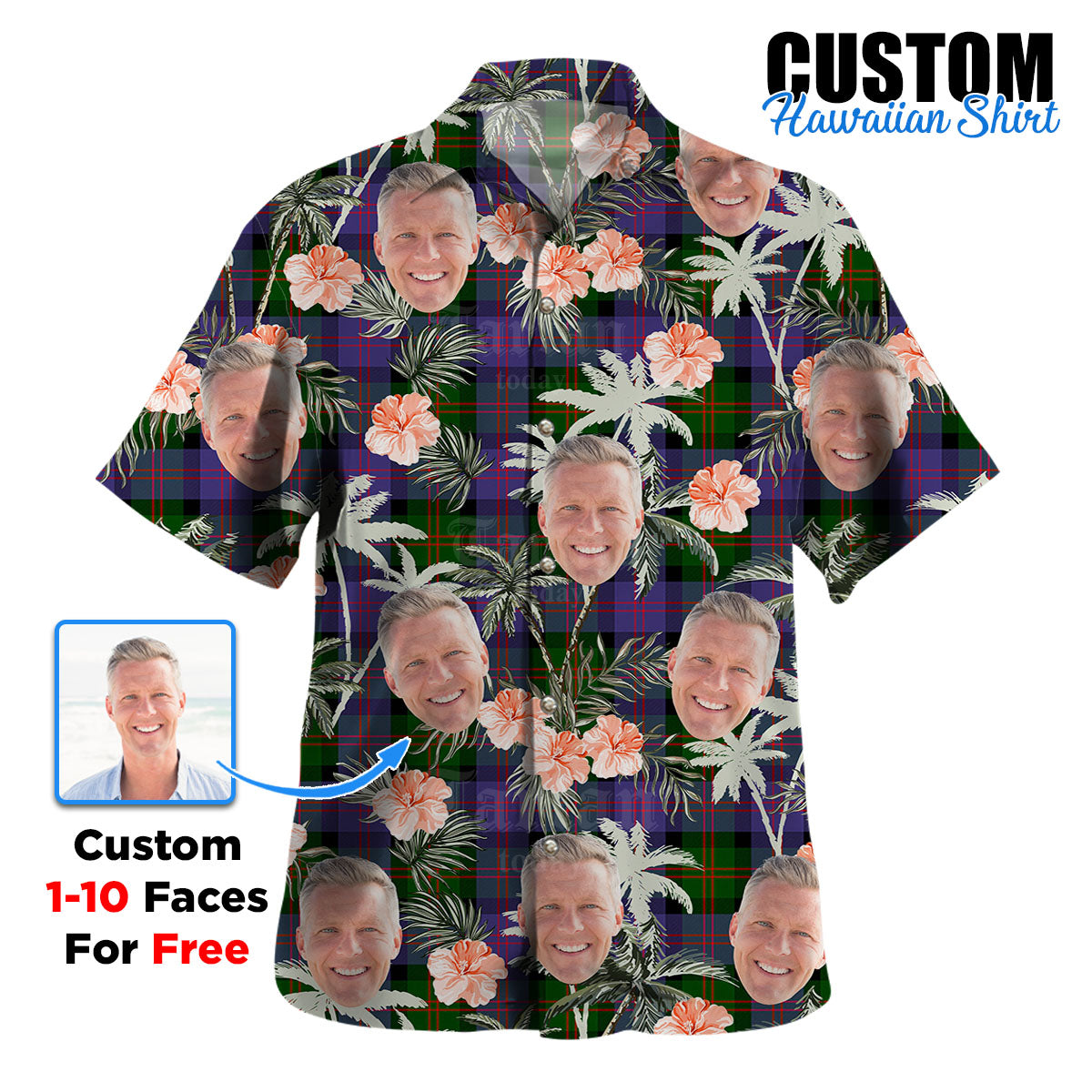 Clan Blair Modern Tartan Custom Face Hawaiian Shirt – Unisex Gift for Family Members, Summer Party SC39 Blair Modern Tartan Tartan Hawaii Shirt