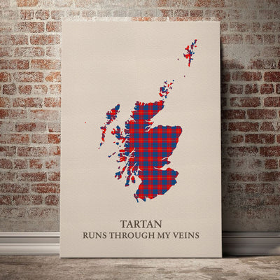 Clan Blane 2 Tartan Scotland Map Canvas “Tartan Runs Through My Veins” Wall Art IN88