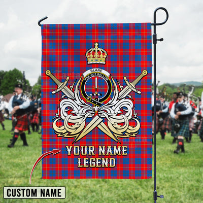 Custom Name Clan Blane 2 Tartan Garden Flag with Clan Crest and the Golden Sword of Courageous Legacy MI73