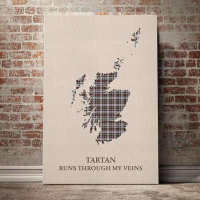 Clan Borthwick Tartan Scotland Map Canvas “Tartan Runs Through My Veins” Wall Art QR75