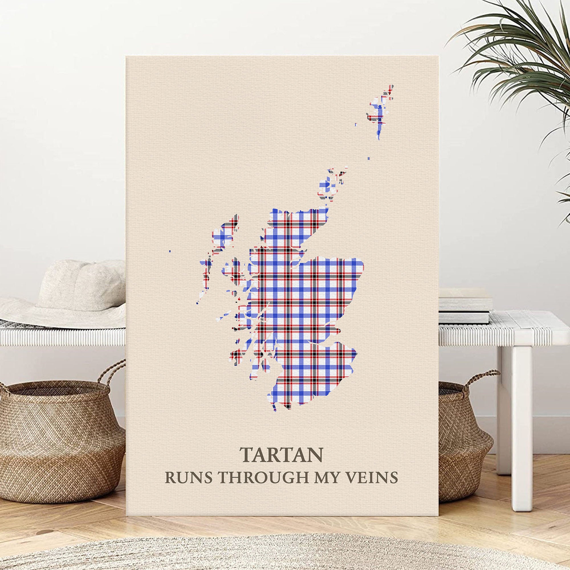 Clan Boswell Modern Tartan Scotland Map Canvas “Tartan Runs Through My Veins” Wall Art JC30