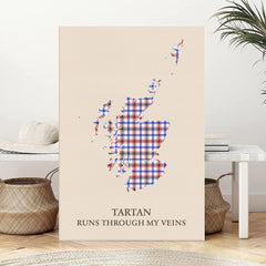 Clan Boswell Modern Tartan Scotland Map Canvas “Tartan Runs Through My Veins” Wall Art JC30