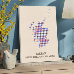 Clan Boswell Modern Tartan Scotland Map Canvas “Tartan Runs Through My Veins” Wall Art JC30