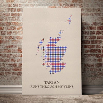 Clan Boswell Modern Tartan Scotland Map Canvas “Tartan Runs Through My Veins” Wall Art JC30