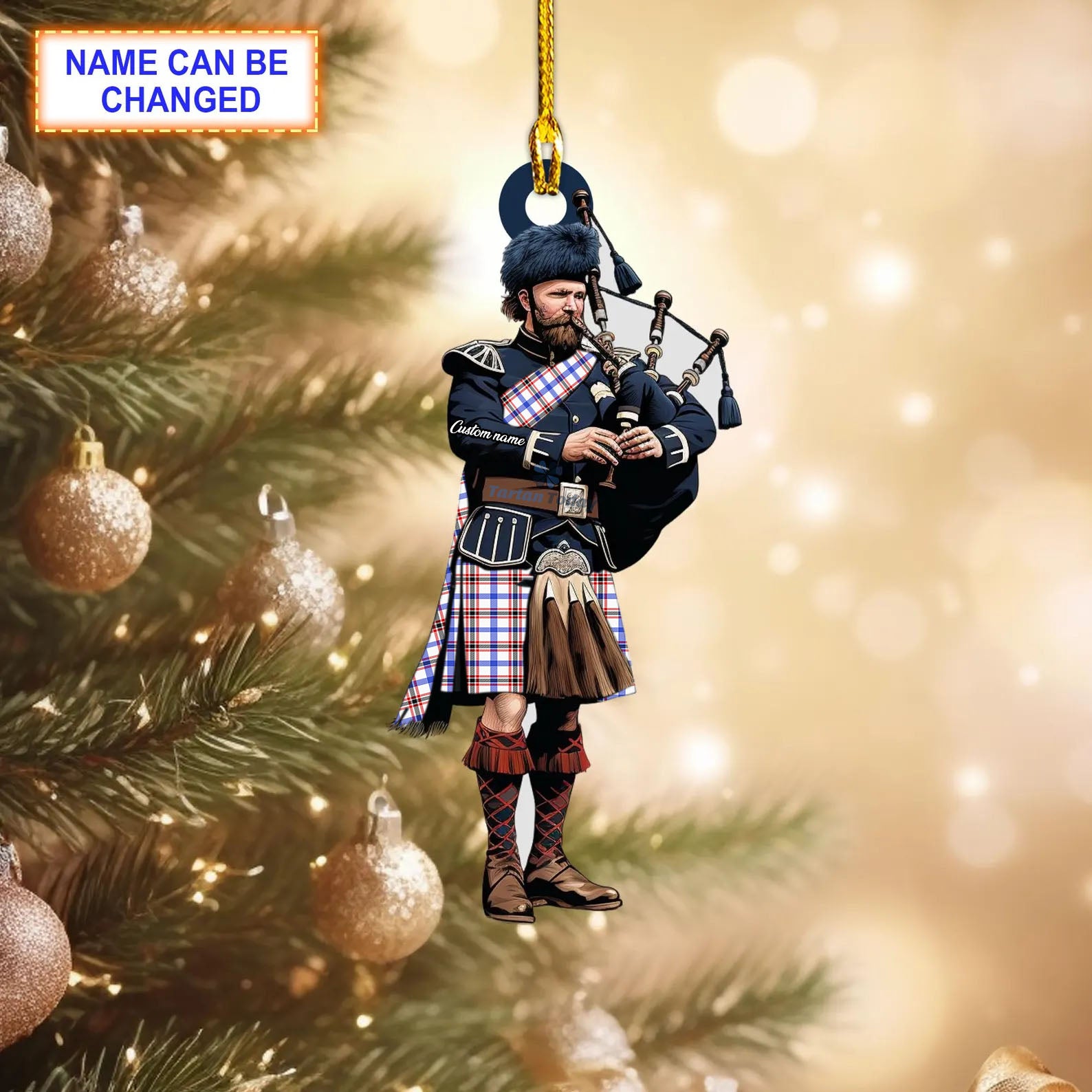 Personalized Clan Boswell Modern Tartan Bagpipe Ornament with Custom Name – Scottish Christmas Tree Decoration HF26