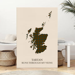 Clan Brisbane Tartan Scotland Map Canvas “Tartan Runs Through My Veins” Wall Art YX67