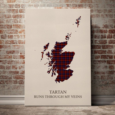 Clan Broun Tartan Scotland Map Canvas “Tartan Runs Through My Veins” Wall Art XK63