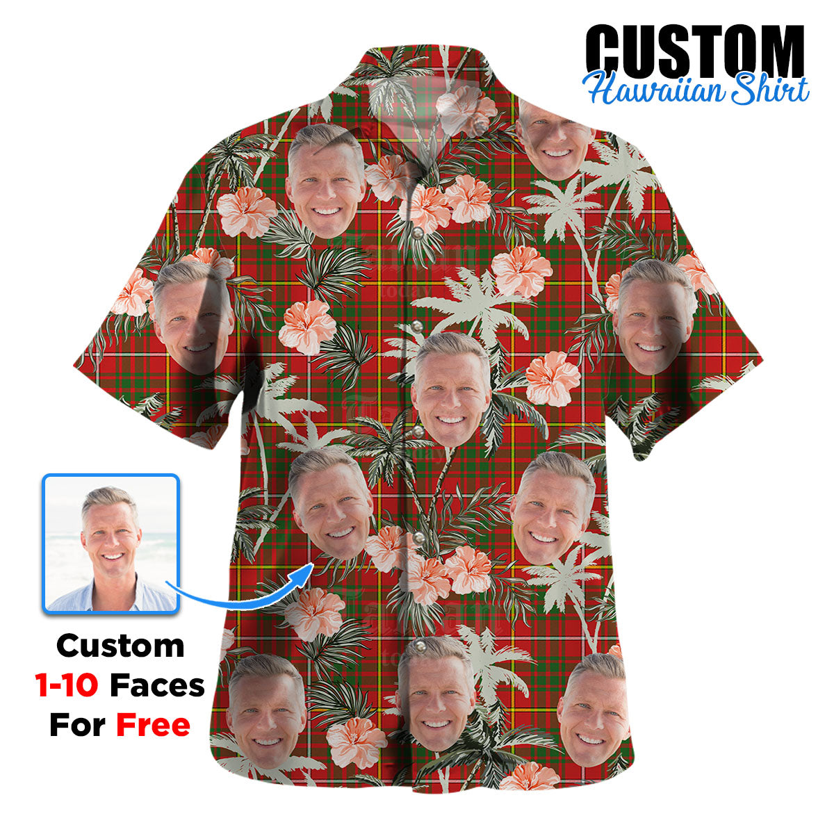 Clan Bruce Modern Tartan Custom Face Hawaiian Shirt – Unisex Gift for Family Members, Summer Party ZR57 Bruce Modern Tartan Tartan Hawaii Shirt