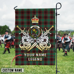 Personalized Custom Name Clan Buchan Ancient Tartan Garden Flag with Clan Crest and the Golden Sword of Courageous Legacy CR77 - Buchan Ancient Tartan Design, Scottish Heritage Gift