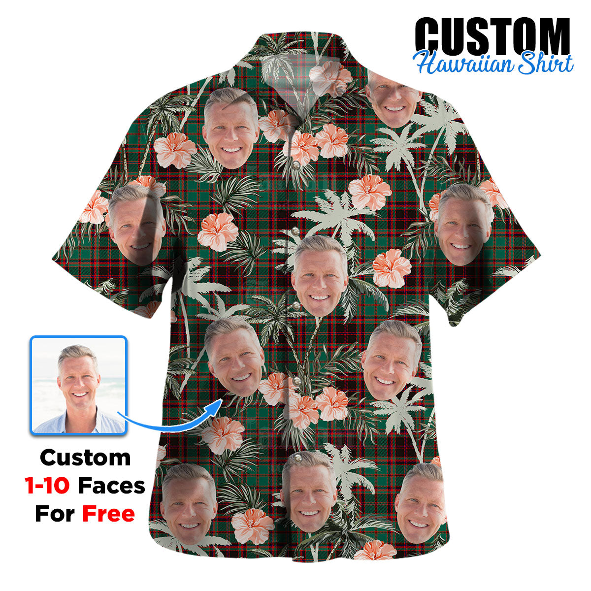 Clan Buchan Ancient Tartan Custom Face Hawaiian Shirt – Unisex Gift for Family Members, Summer Party KV25 Buchan Ancient Tartan Tartan Hawaii Shirt