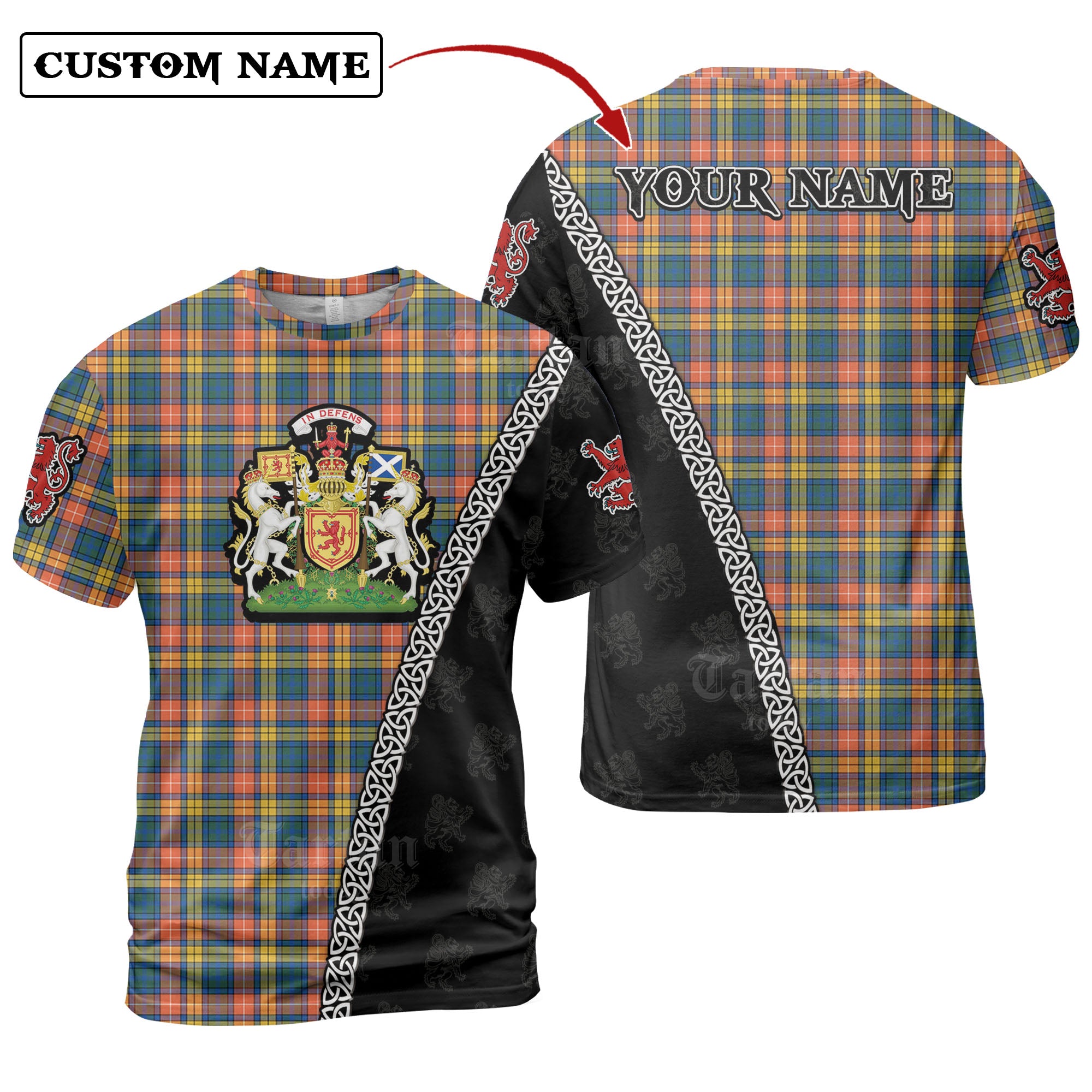 Buchanan Ancient Tartan Shirt with Scotland Coat of Arms & Custom Name QH47