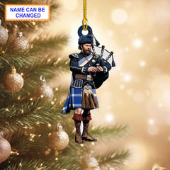 Buchanan Dress Dance Blue Modern Tartan Bagpipe Ornament with Custom Name