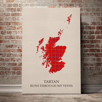 Clan Burnett Modern Tartan Scotland Map Canvas “Tartan Runs Through My Veins” Wall Art HP16
