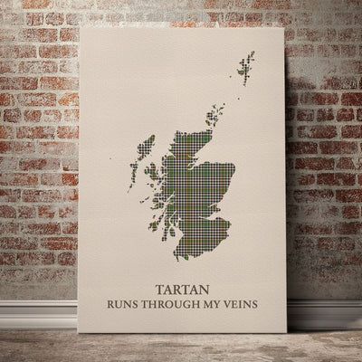 Clan Burns Check Tartan Scotland Map Canvas “Tartan Runs Through My Veins” Wall Art UV90