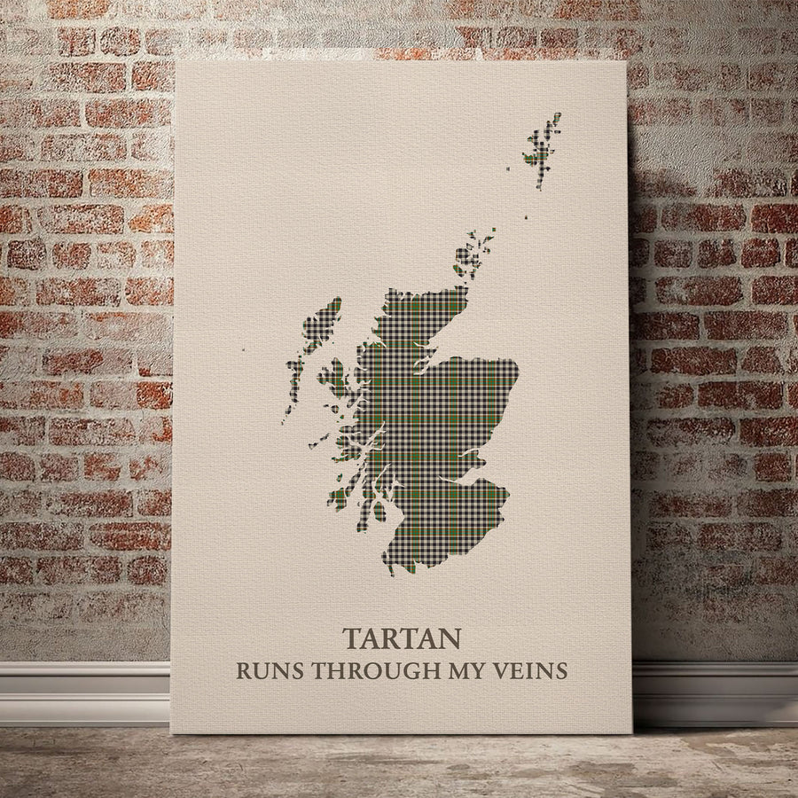 Burns Check Tartan Scotland Map Canvas – “Tartan Runs Through My Veins” Wall Art