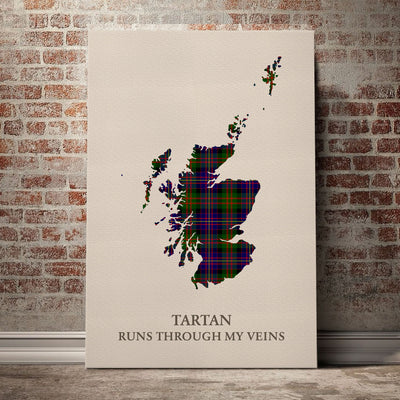Clan Cameron of Erracht Modern Tartan Scotland Map Canvas “Tartan Runs Through My Veins” Wall Art SU92