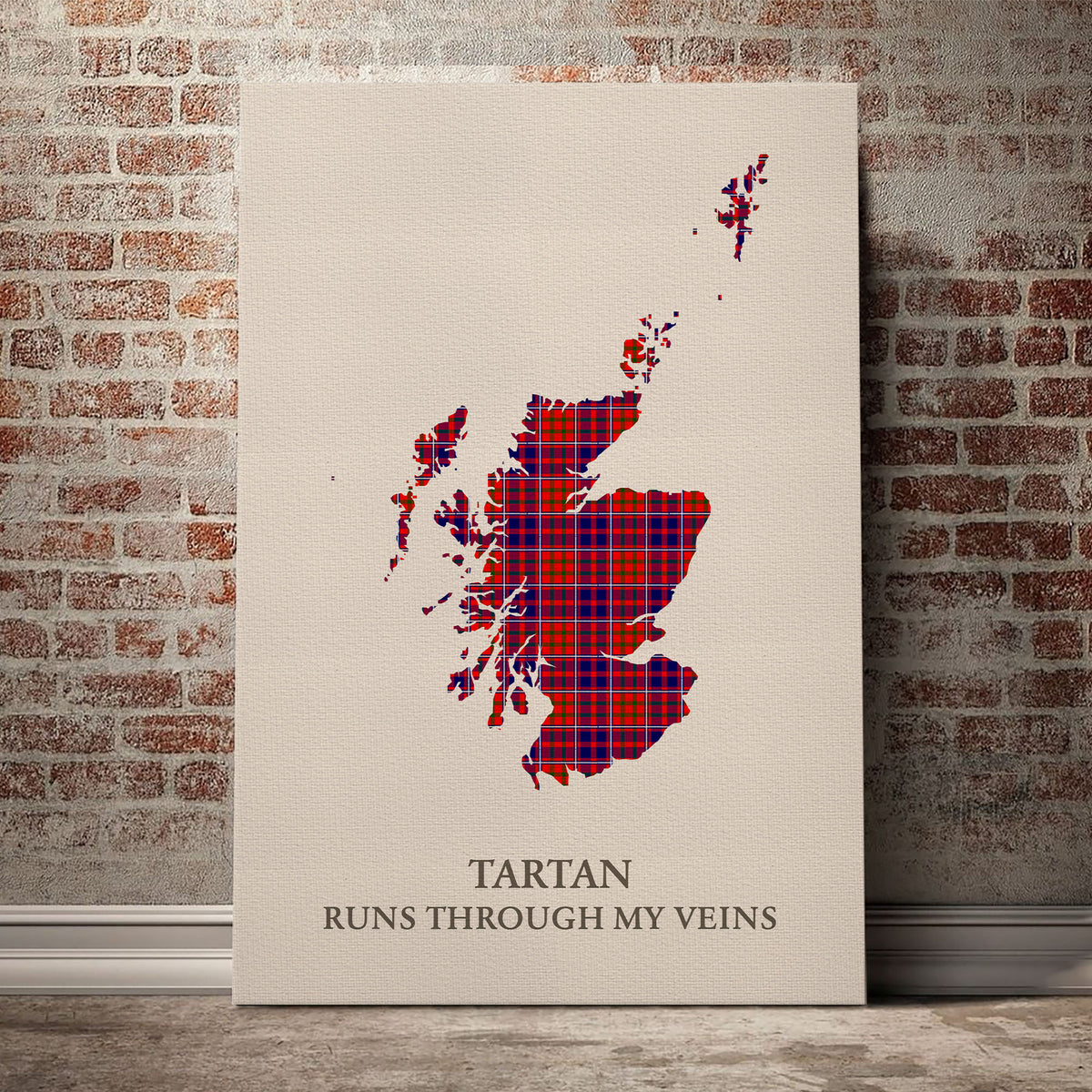 Cameron of Lochiel Modern Tartan Scotland Map Canvas – “Tartan Runs Through My Veins” Wall Art