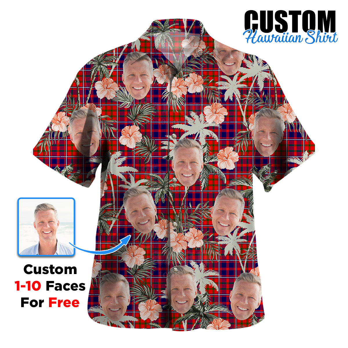 Clan Cameron of Lochiel Modern Tartan Custom Face Hawaiian Shirt – Unisex Gift for Family Members, Summer Party GG29 Cameron of Lochiel Modern Tartan Tartan Hawaii Shirt