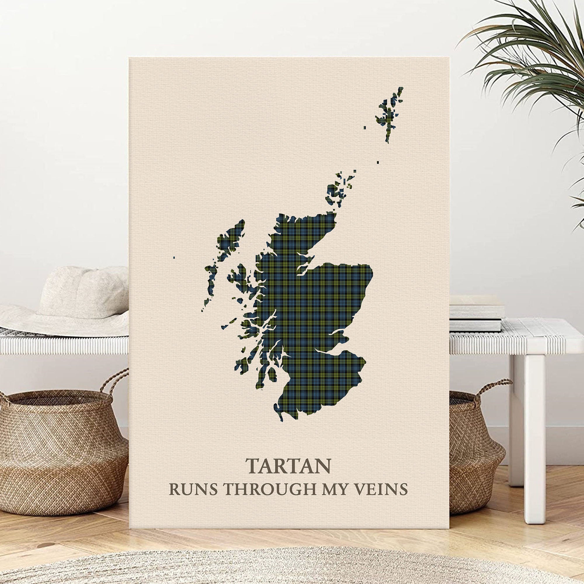 Clan Campbell Tartan Scotland Map Canvas “Tartan Runs Through My Veins” Wall Art FW64