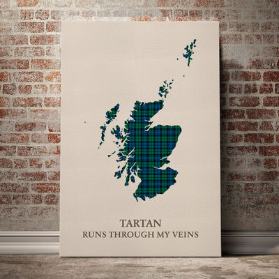 Clan Campbell Ancient Tartan Scotland Map Canvas “Tartan Runs Through My Veins” Wall Art SZ61